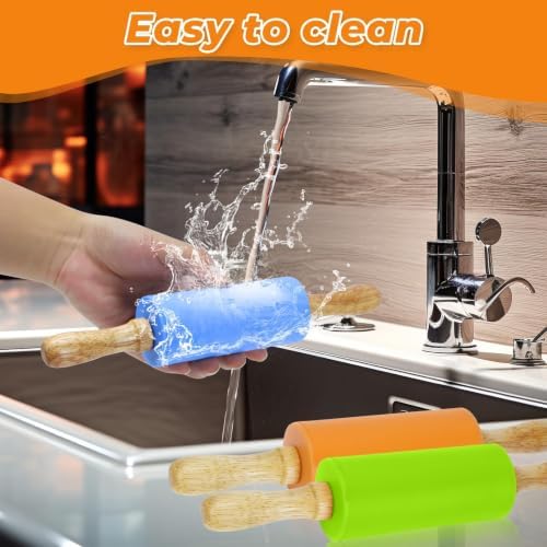 4 Pack Mini Rolling Pin for Kids 9 Inch, Non-Stick Wooden Handle