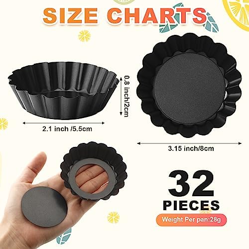 Gejoy 32 Pcs Mini Tart Pans 3 Inch with Removable Bottom Nonstick