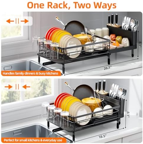 Urackify Extendable Dish Drying Rack, 18.5"-26.7" L x 12.7" W