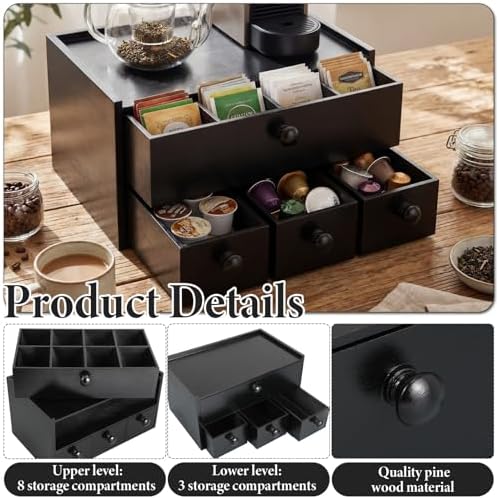 AceOrbit Wooden Tea Box Organizer with Drawer Wooden Coffee Pod