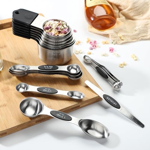 Magnetic Measuring Cups and Spoons Set of 16 Includes 7pcs Stainless