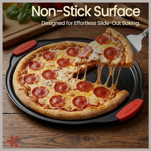 Bakken Pizza Baking Pan - Round Perforated Carbon Steel Pan with