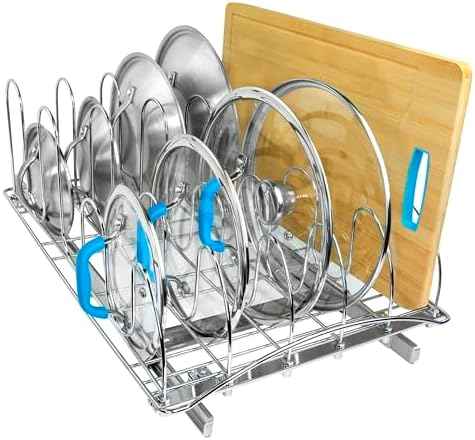 LYNK PROFESSIONAL® Pull Out Pot and Pan Lid Organizer Inside Cabinet - Lifetime Ltd. Warranty – Cookie Sheet Organizer for Cabinet – Slide Out Baking Sheet Organizer - 14W x 21D, Extra-Large, Chrome