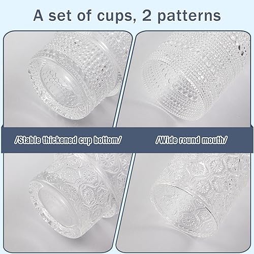 Drinking Glasses Set of 4, 16oz Textured Flower Design Cocktail
