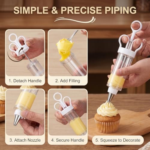 Cupcake Icing Piping Syringe, Cake Decorating Kit with 6 Stainless