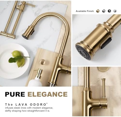 Lava Odoro Champagne Gold Kitchen Faucet with Pull Down Sprayer