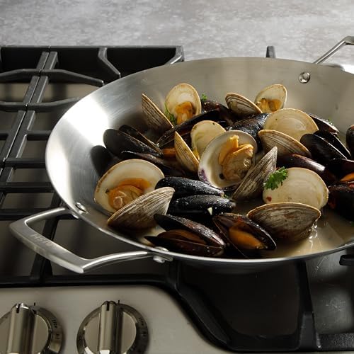 Babish 13 Inch Tri-Ply Stainless Steel Paella Pan, Large Skillet