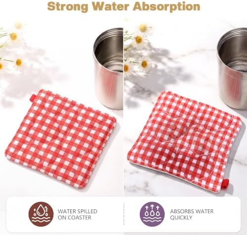 Meanplan Cotton Gingham Coaster for Drinks Set of 8, 4.5 x 4.5 Inch