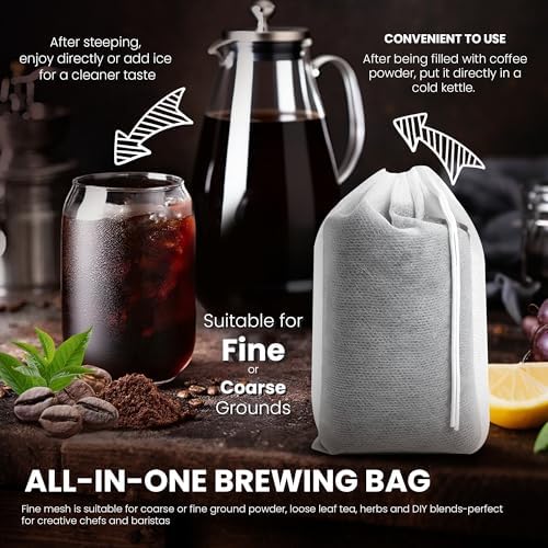 Cold Brew Bags, 100 Count Brew Coffee Filter Bags, 6x8 Inch