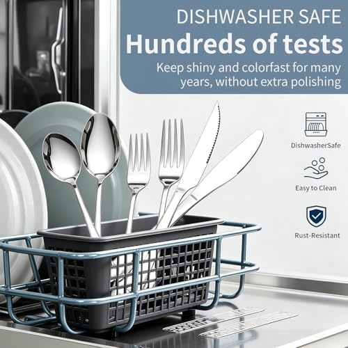 GPY 24-Piece Silverware Set with Steak Knives Nickel Free Cutlery Set