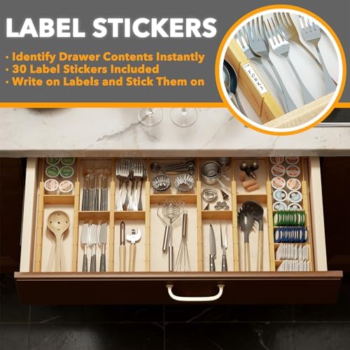 SpaceAid Bamboo Drawer Dividers with Inserts and Labels, Kitchen