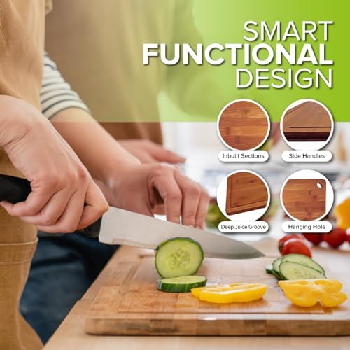 Bamboo Chopping Board, Durable Chopping Board Bamboo with Deep Juice