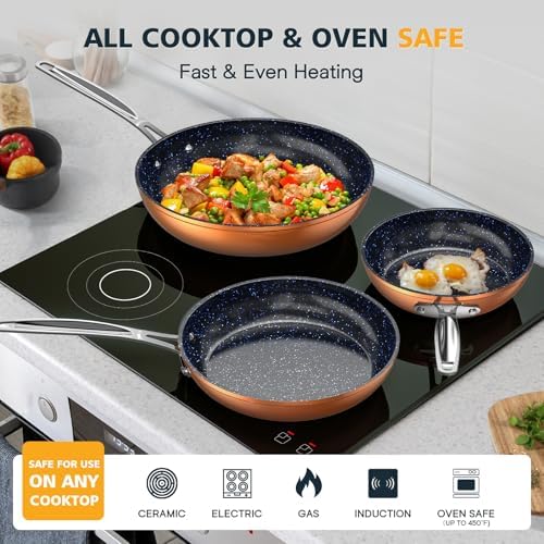 Nuwave 3-Piece 8”, 10”, 12” Forged Lightweight Frying Pan Set, Cozy