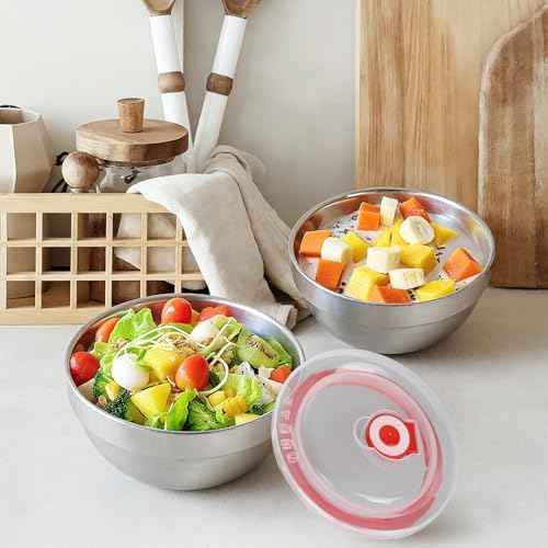6 Set Stainless Steel Bowls for Kitchen,12oz Stainless Steel Bowl with Lids,Double Walled Insulated Soup Bowl, Metal Serving Eating Bowls for Snack,Cereal, Rice,Hot and Cold Food