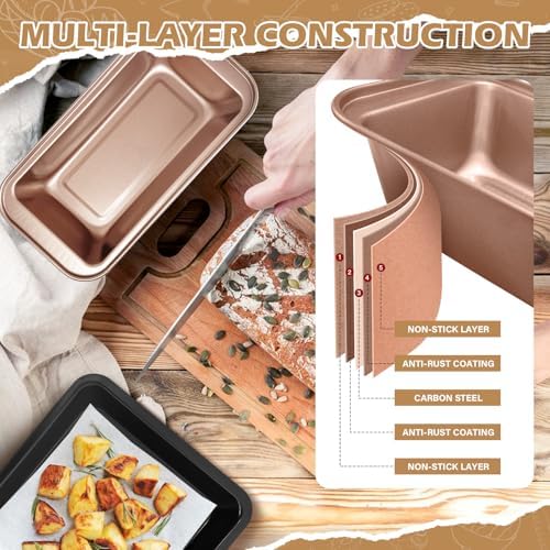 26pcs Nonstick Baking Pans Set Carbon Steel, Muffin Pan with Silicone Cups, Cooling Rack, Round & Square Cake Pans, Measuring Cups & Spoons, Bakeware Sets for Beginners, Renters & Home Bakers