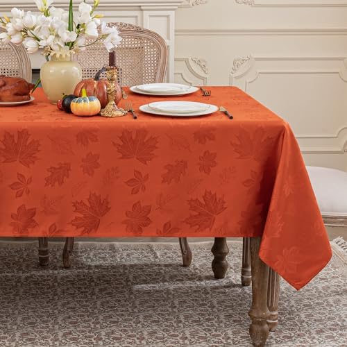 Softalker Fall Jacquard Rectangle Tablecloth, 60 x 84 Inch Burnt