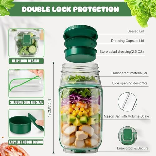 Salad Pod Portable Salad Jar with Leakproof Dressing Container, Meal