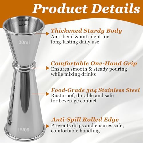 2 Pack Double Jigger for Bartending, 304 Stainless Steel 1oz/2oz