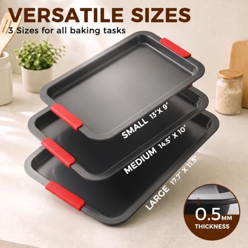 Kikcoin Nonstick Cookie Sheets for Baking Set of 3, Carbon Steel Sheet