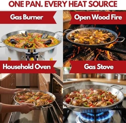 Paelluxe Stainless Steel Paella Pan 12 Inch (30 cm) – Tri-Ply Paellera