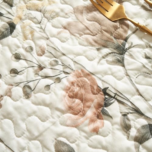 DaDalogy Quilted Placemats Set of 4 - Washable Floral Cloth Table Mats