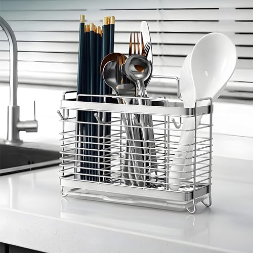 Utensil Holder, Kitchen Utensil Drying Rack with Drain Tray