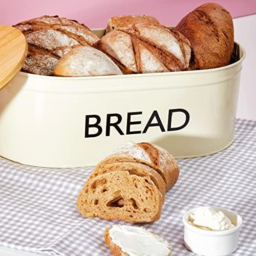 RoyalHouse Premium Metal Bread Box with Bamboo Lid