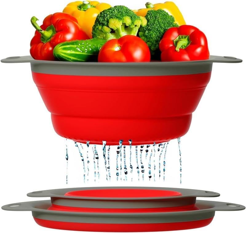 Kitchen Strainers Set of 2 -Collapsible Silicone Colanders For Easy