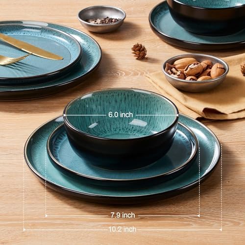 LIANYU Ceramic Dinnerware Sets for 4, 12 Piece Dishes Set, Pastel
