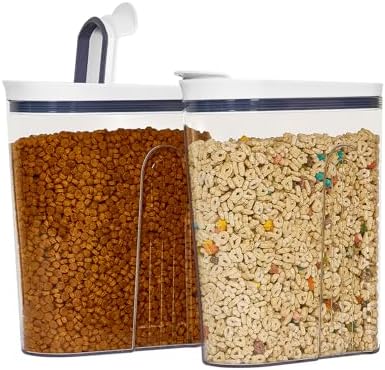 Felli Cereal Container Storage Airtight Holds 32 oz Family Size Breakfast Box with Flip Top Lid, Stackable Acrylic Dry Food Dispenser, Protein Granola Oats Grains, Crunch Keeper (Large 4.1Qt - 2pk)