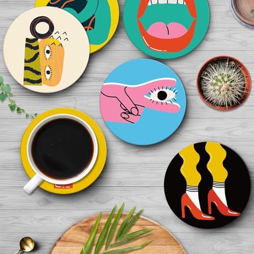 Britimes Coasters for Drinks, Set of 6, Ceramic Stone, Colorful