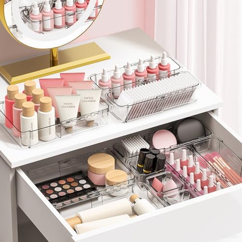 DILIBRA 16 Pcs Clear Extendable Drawer Organizer, Adjustable Drawer Storage