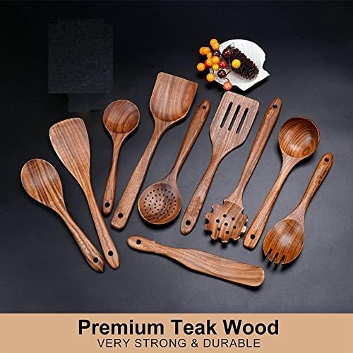 Teak Wood Kitchen Utensil Set with Holder