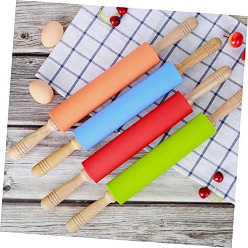 Silicone Rolling Pin with Wood Handles 10 Inch for Dumplings
