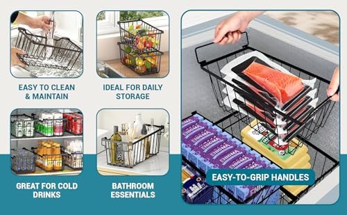Chest Freezer Organizer Bins, Black Metal, 4-Pack