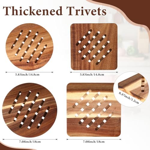4 Pcs Acacia Trivet Mat Set 5.8inch 7inch Thicken Acacia Wood Hot Pads