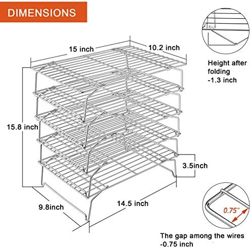 P&P CHEF 5-Tier Stainless Steel Cooling Rack, 15" x 10", Silver