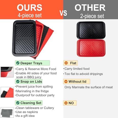 Czlizdyt Deep Grilling Prep and Serve Trays with lid, BBQ Tray for