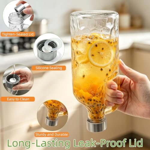 3 Pack 40 Oz Clear Glass Pitchers Airtight Water Jugs with Handles