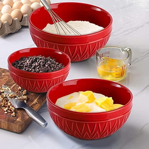 AVLA Porcelain Mixing Bowls for Kitchen, 3/1.8/1.2 Qt Ceramic Large