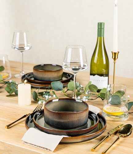 TheTerra Ceramic Dinnerware Set for 8, 24-Piece Plates and Bowls Set