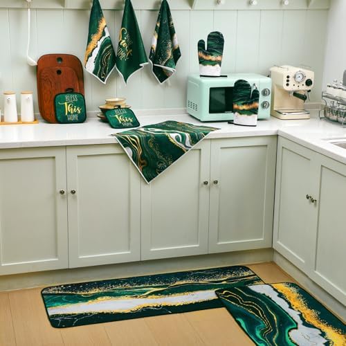 Fourluoo 10 Pcs Green Marble Kitchen Decor Accessories Set Kitchen