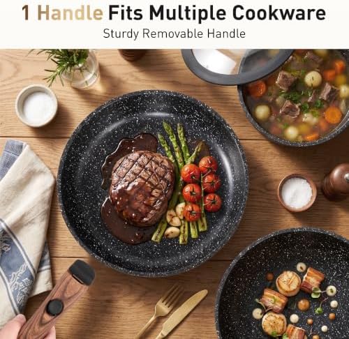 DishDelight Removable Handle Pots and Pans, 10 Piece Cookware Set Non