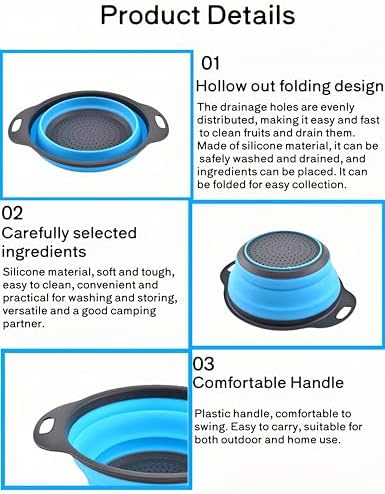 2Pack Blue Round Collapsible Colander Strainers And Colanders