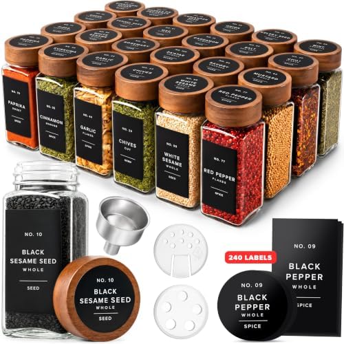 EDELHAUS 24x Glass Spice Jars with Acacia Wooden Lids