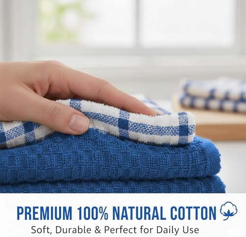 GOLD TEXTILES Kitchen Towels 6 Pack Premium 100% Cotton Dish Towels