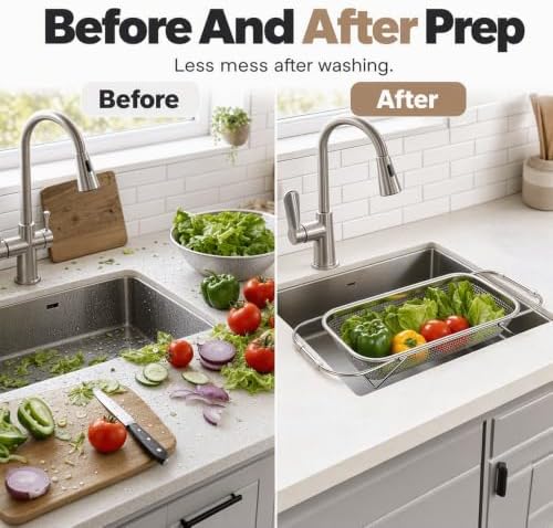 Stainless Steel Over-The-Sink Colander Strainer Basket, Expandable
