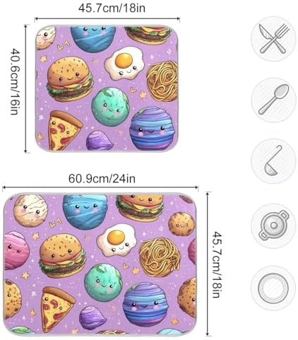 OTVEE Cosmic Snack Pattern Dish Drying Mat for Kitchen Counter
