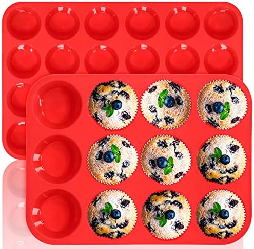 Anaeat Silicone Muffin Pan Set - Regular 12 Cups & Mini 24 Cups