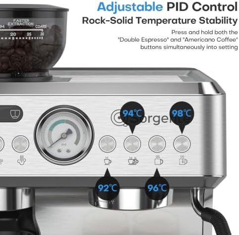Sorgente Espresso Machine with Grinder, Brushed Stainless Steel